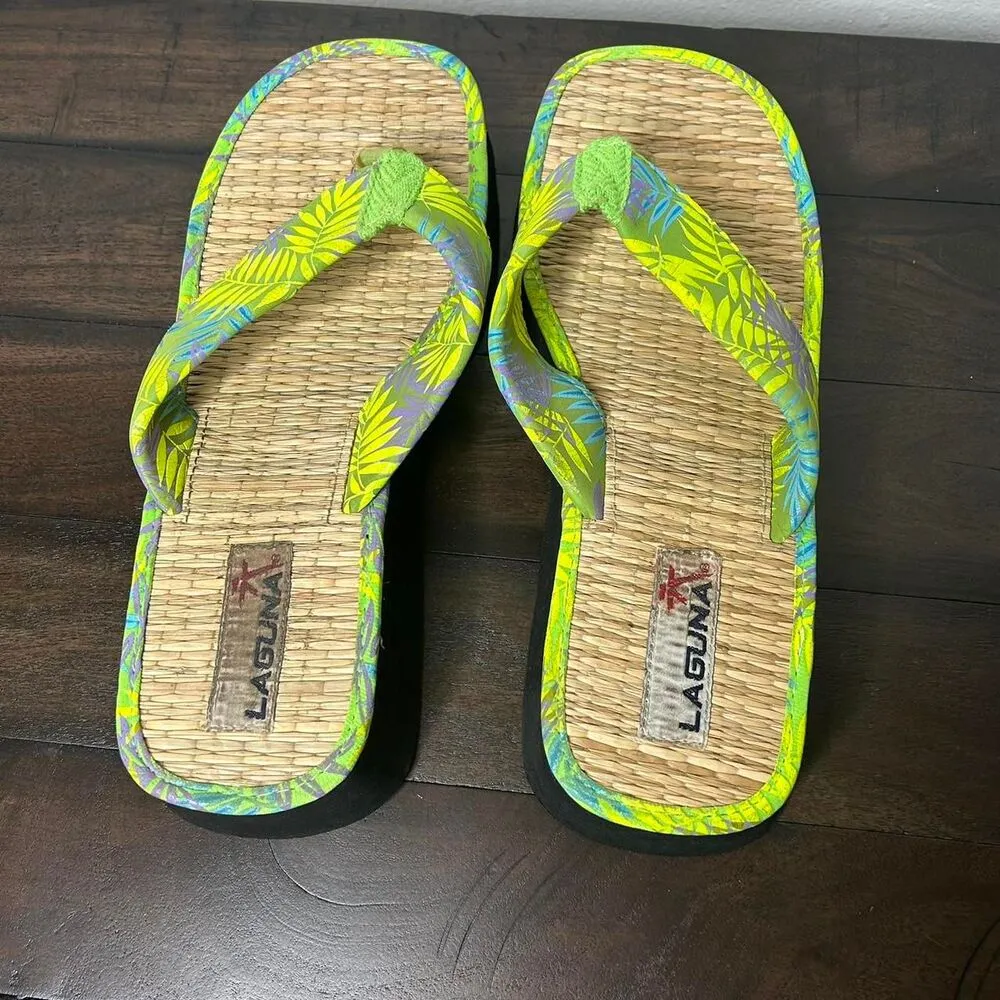 Vintage 90s 1990s Y2k 2000s Block Heel Square Toe shoes Tan and Green Sandals - Image 8