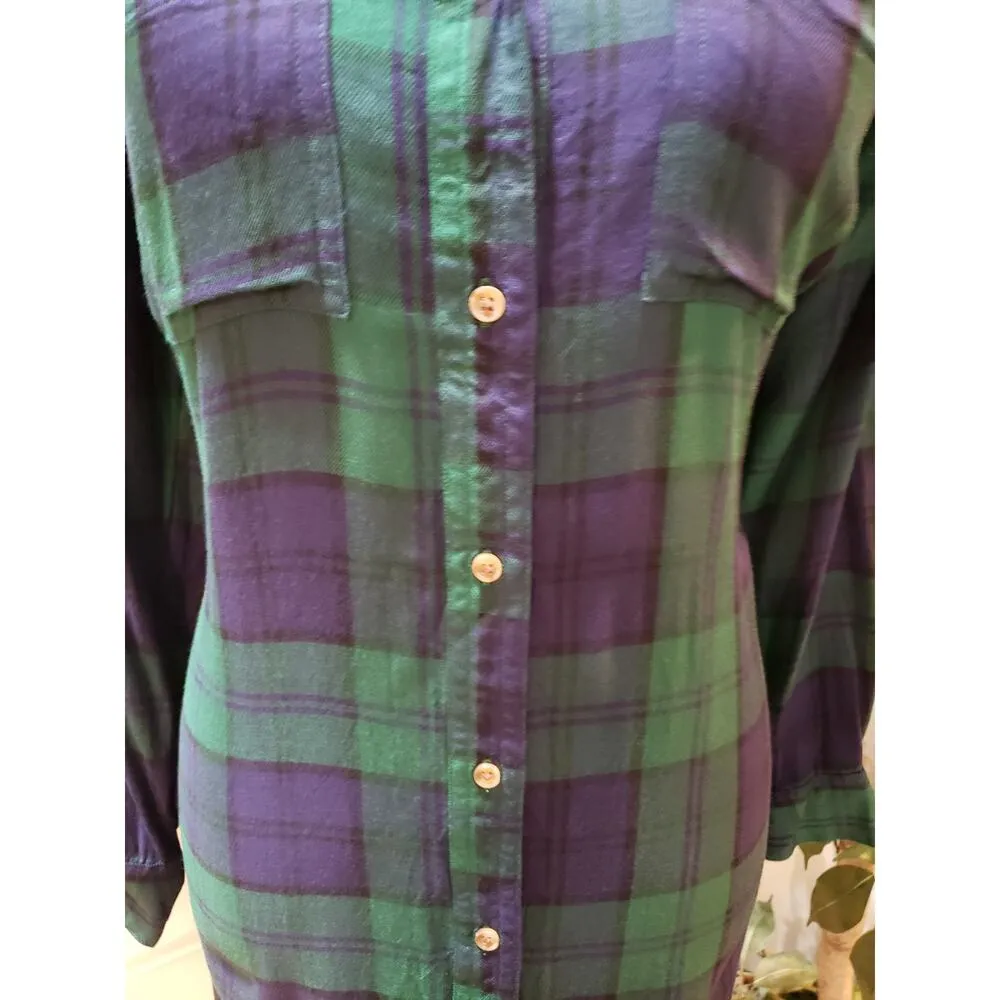 Old Navy Shirt Dress Womens S Green Plaid Casual Long Sleeve Collar Button Down - Image 9