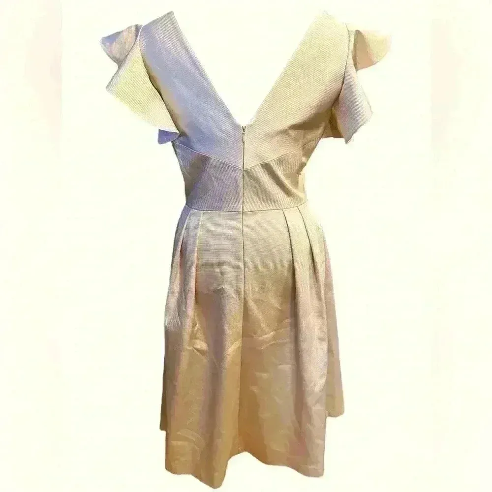 Cremieux Dress Classic Holiday Gold Formal Dress Champagne Flutter Sleeve Size 4 - Image 3