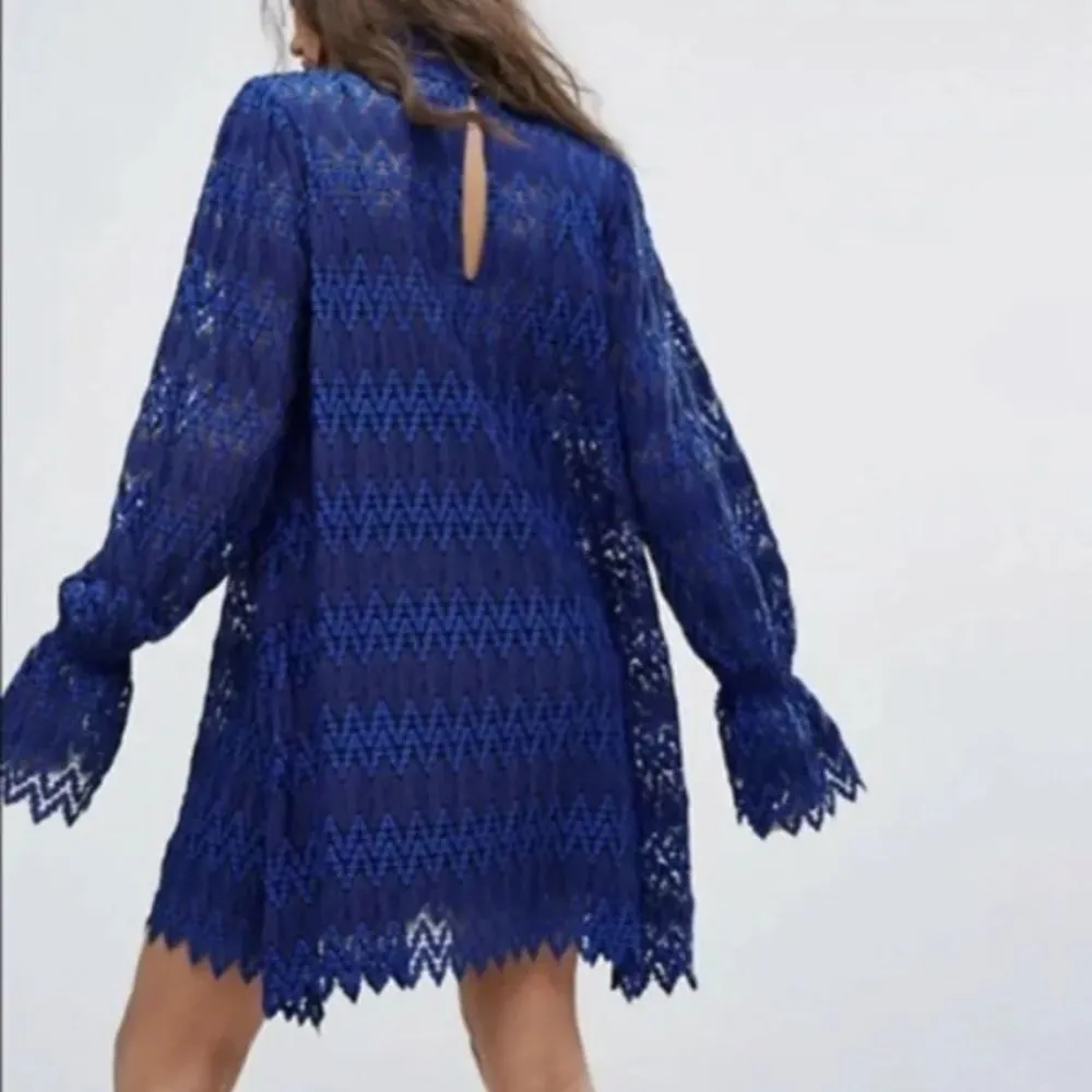 Free People Blue Lace Simone Long Sleeve Mini Dress XS - Image 5