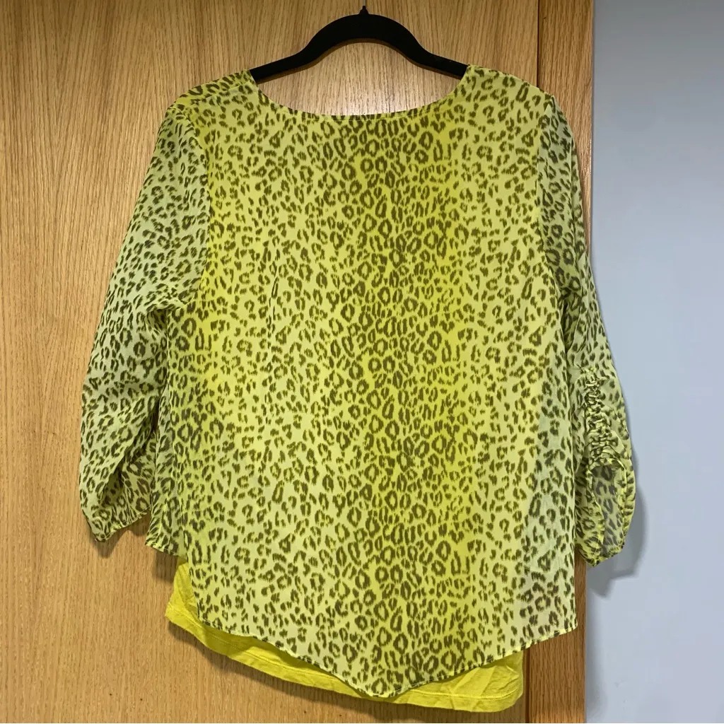 Thalia Sodi  Yellow Leopard Print Blouse - Size Small - Image 2
