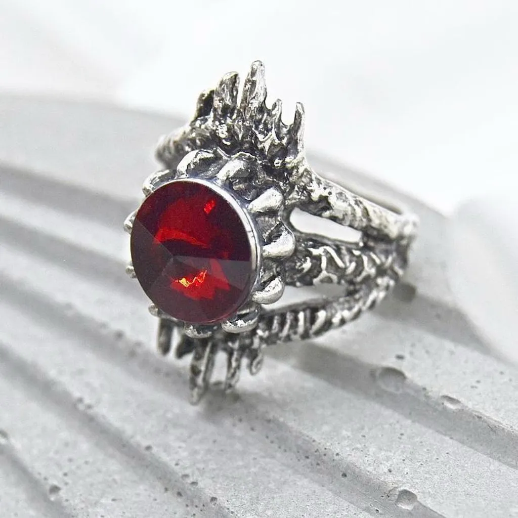 Medieval Statement Ruby Stone Ring Silver - Image 6