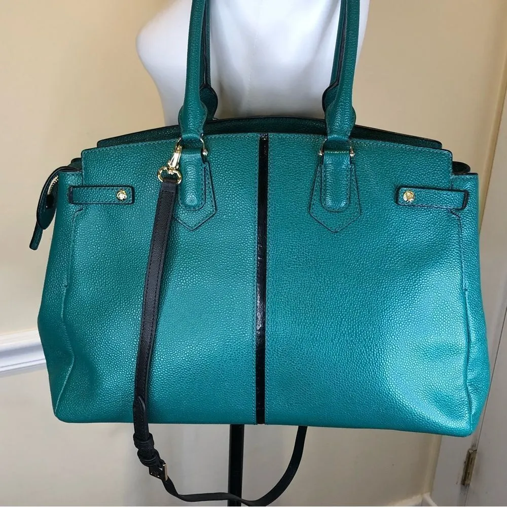 HENRI BENDEL Carlyle Teal Caviar Leather Shoulder Bag Includes: Wallet & Strap - Image 2
