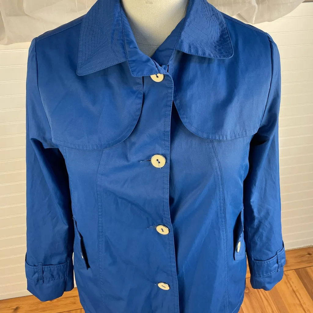 Neyelle Royal Blue Solid Vintage Retro Jacket Raincoat Lightweight Collar Medium - Image 4
