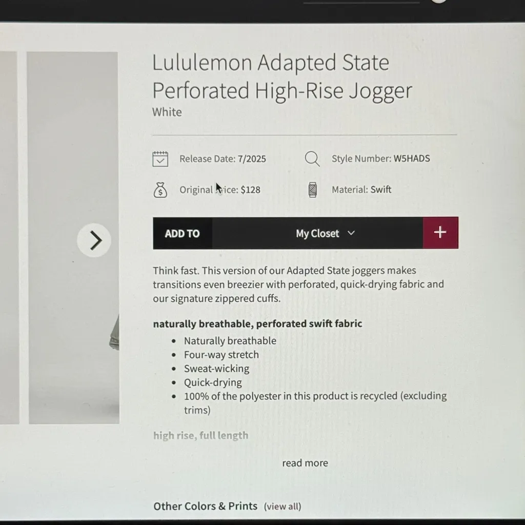 Lululemon  White Adapted State Jogger - Image 2