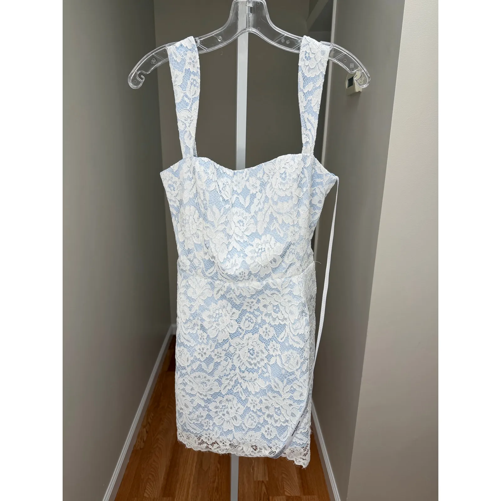 NEW NWT Amanda Uprichard Bethany Mini Womens Medium White Blue Lace Overlay - Image 2