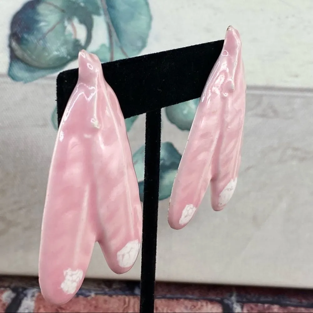 Pink Ceramic Feather Earrings Pink - Image 3