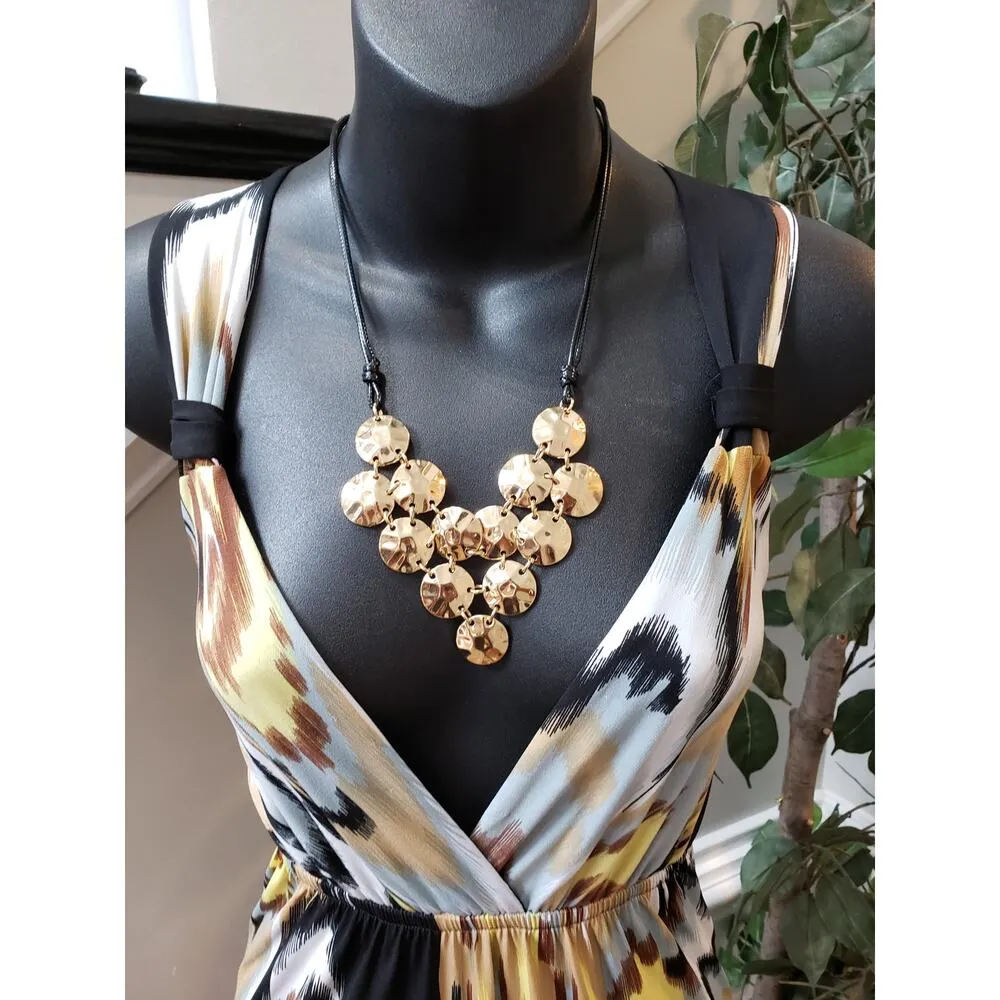 AGB Dress Women’s Size 6 Black Yellow Sleeveless Maxi Made in USA Stretchy - Image 2