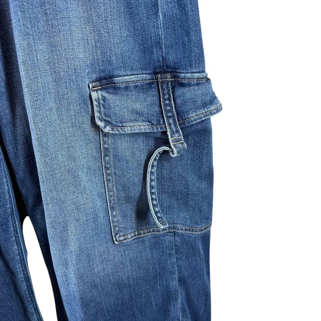 American Eagle Super High Rise Jeans Baggy Wide Leg Cargo Size 6 Medium Wash - Image 5