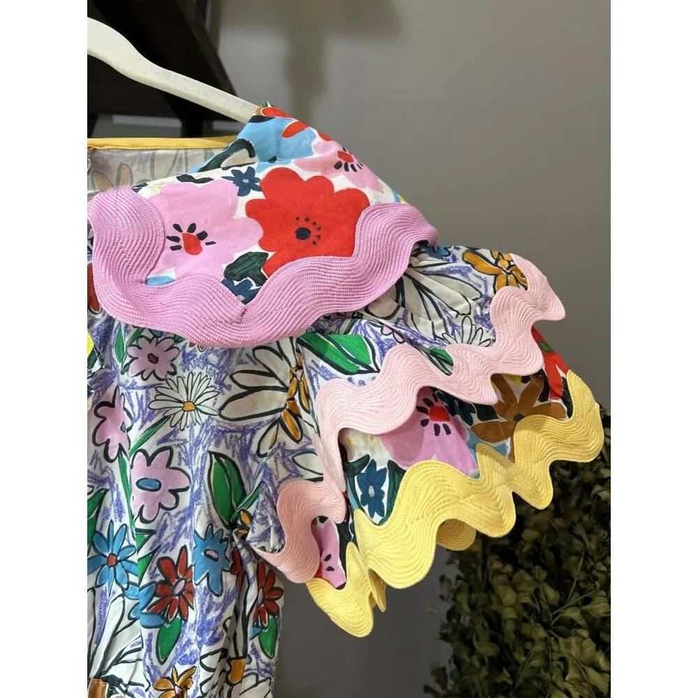 CeliaB Olav Floral Scalloped Midi Dress Floral Womens SIze XS Blue - Image 9