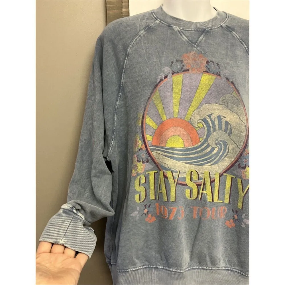Billabong X The Salty Blonde Faded Blue Long Sleeve Relaxed Sweatshirt-  Small - Image 5
