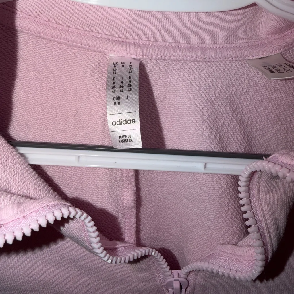 Adidas pink cropped quarter zip athletic sweatshirt in baby pink M - Image 3