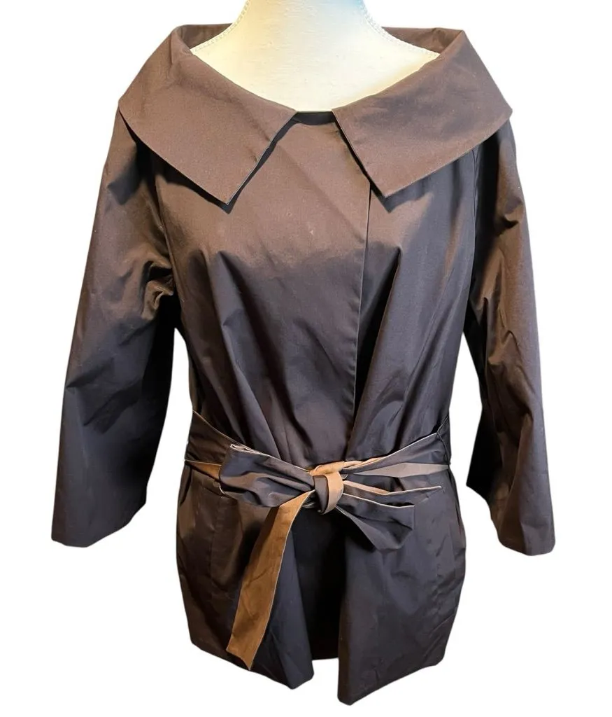 Kate Hill Women's 10 Rich Brown Reversible Outerwear Jacket Tie Waist‎ Neutral - Image 1