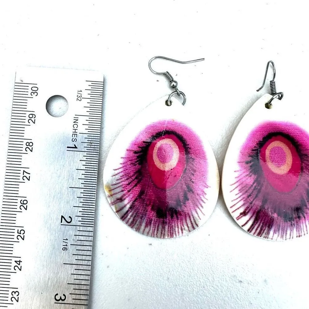 Pink peacock abalone teardrop statement earrings - Image 5