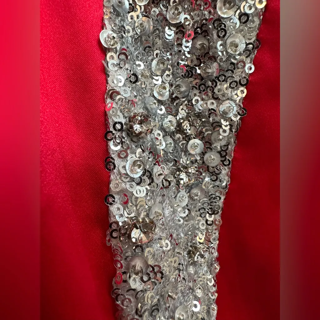 Vintage Scala Ashley Lauren Silk Couture Red Sequin Floor Evening Gown Size 0 - Image 8