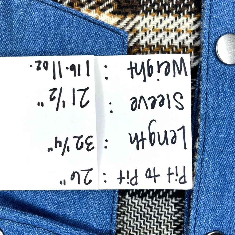 Chambray Denim & Plaid Flannel Shacket | Women's Plus Size 2X | Unbranded Jacket Blue - Image 7
