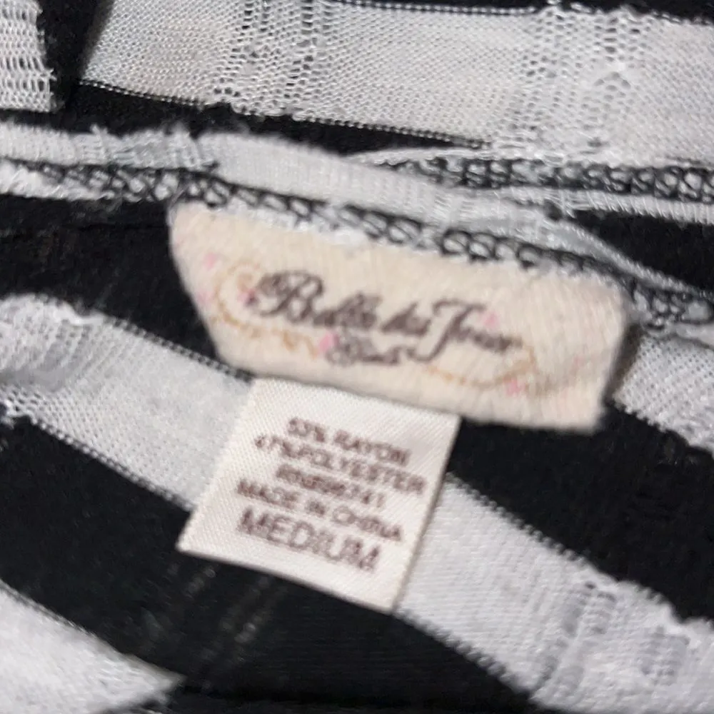 Vintage black & white striped sweater top w/silver stones peace sign on front! Black Size M - Image 7