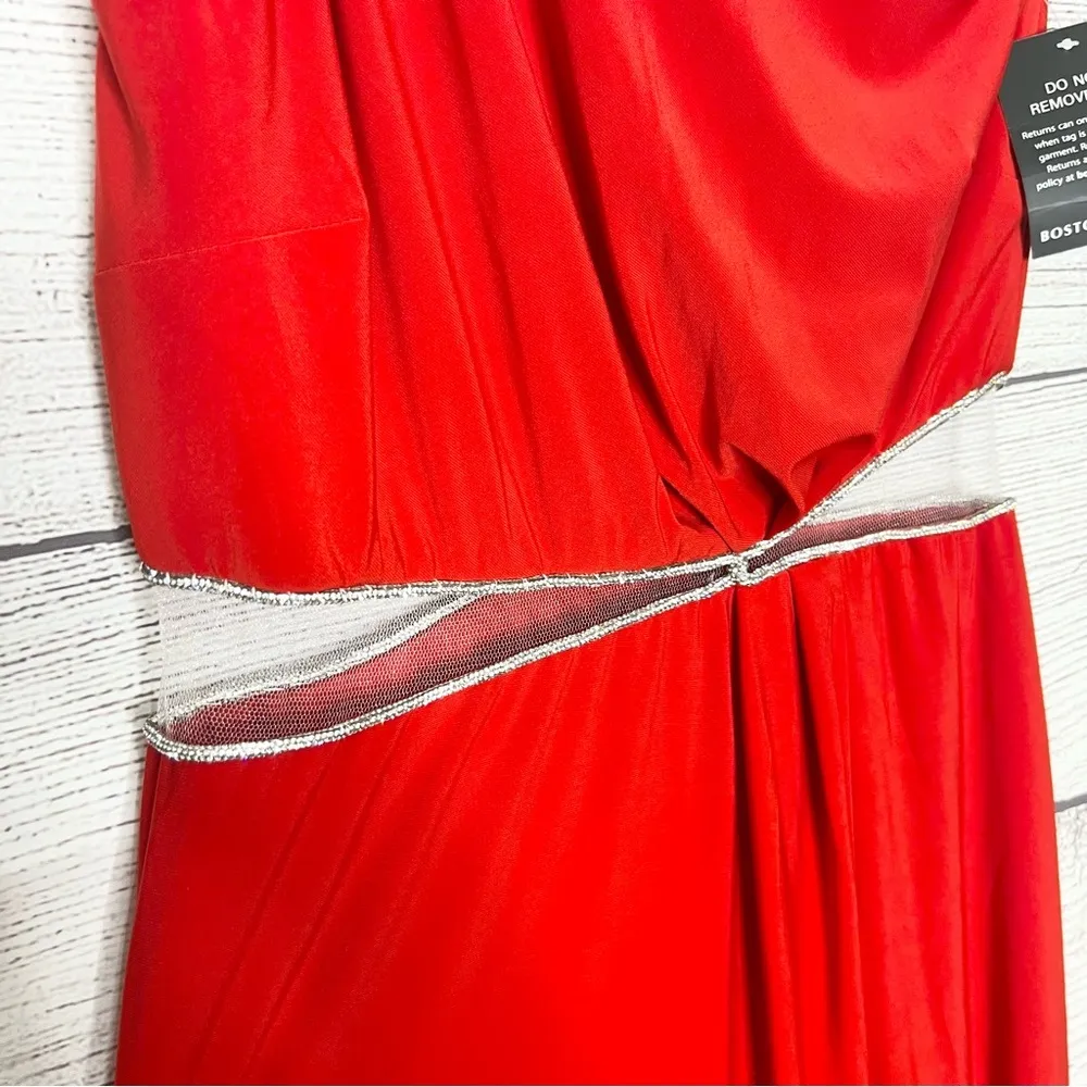 NWT Boston Proper Red One Shoulder Crystal Embellished Cut Out Knit Gown Size 10 - Image 6