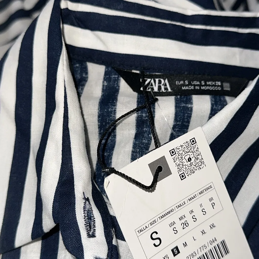 NWT ZARA  STRIPED LINEN/COTTON BLEND MIDI SHIRTDRESS  Bloggers Fave - Image 4