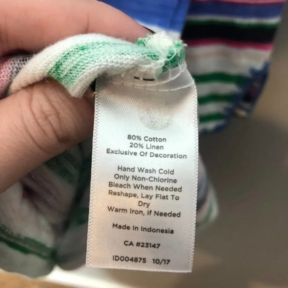 Talbots linen blend stripe tunic top blouse split neck white blue green pink - Image 4