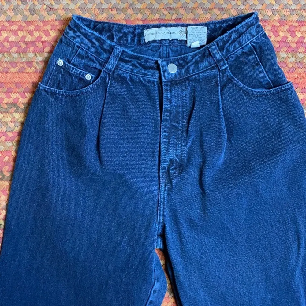 90s VINTAGE GLORIA VANDERBILT TAPERED MOM HIGH RISE SKINNY FIT DENIM JEANS Blue Size 24 - Image 3