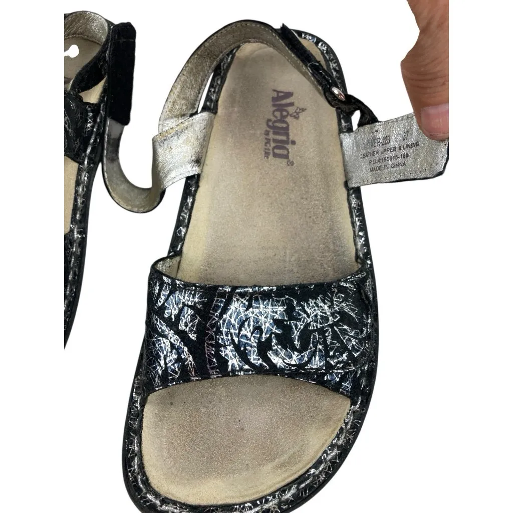 *Alegria Verona Medivial Comfort Sandal Womens Sz 37 Black Metallic Hook & Loop - Image 12