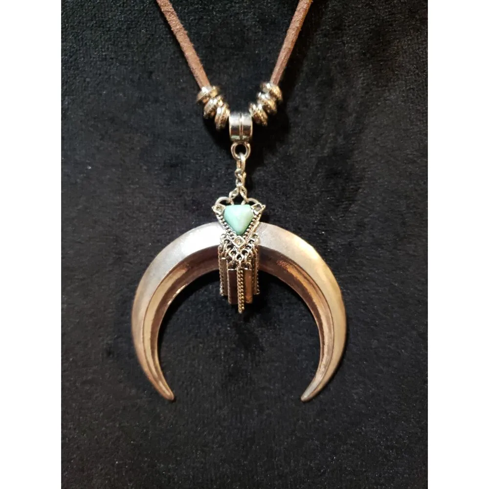 Womens Fashion Crescent Moon Pendant on Suede Cord Necklace with Lobster Gold - Image 3