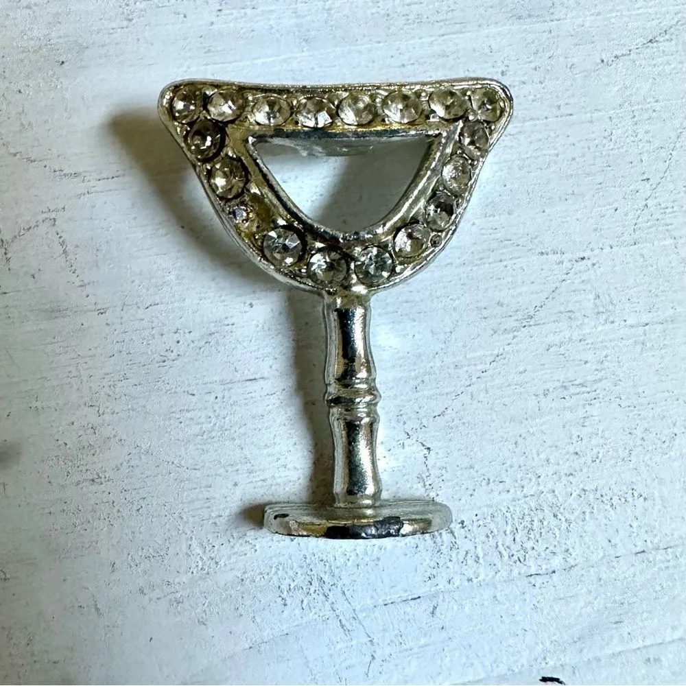 Silver tone rhinestone martini glass pin - Image 3