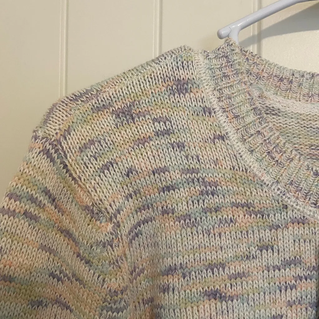 NEW Preswick & Moore women’s white colorful crew neck thick sweater petite large - Image 2