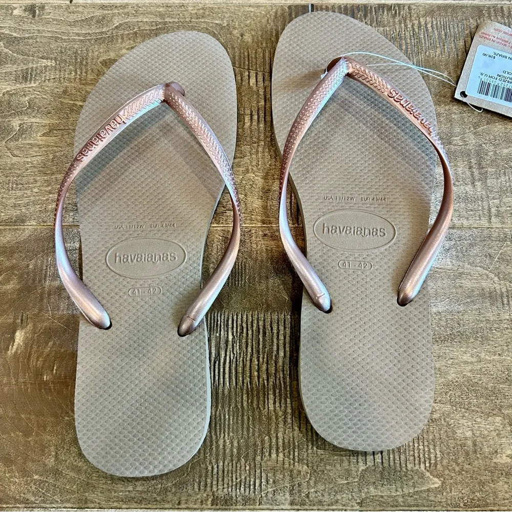 Havaianas Women’s Metallic Slim Summer Bliss Flip Flops Rose Gold Size 11 / 12 - Image 5
