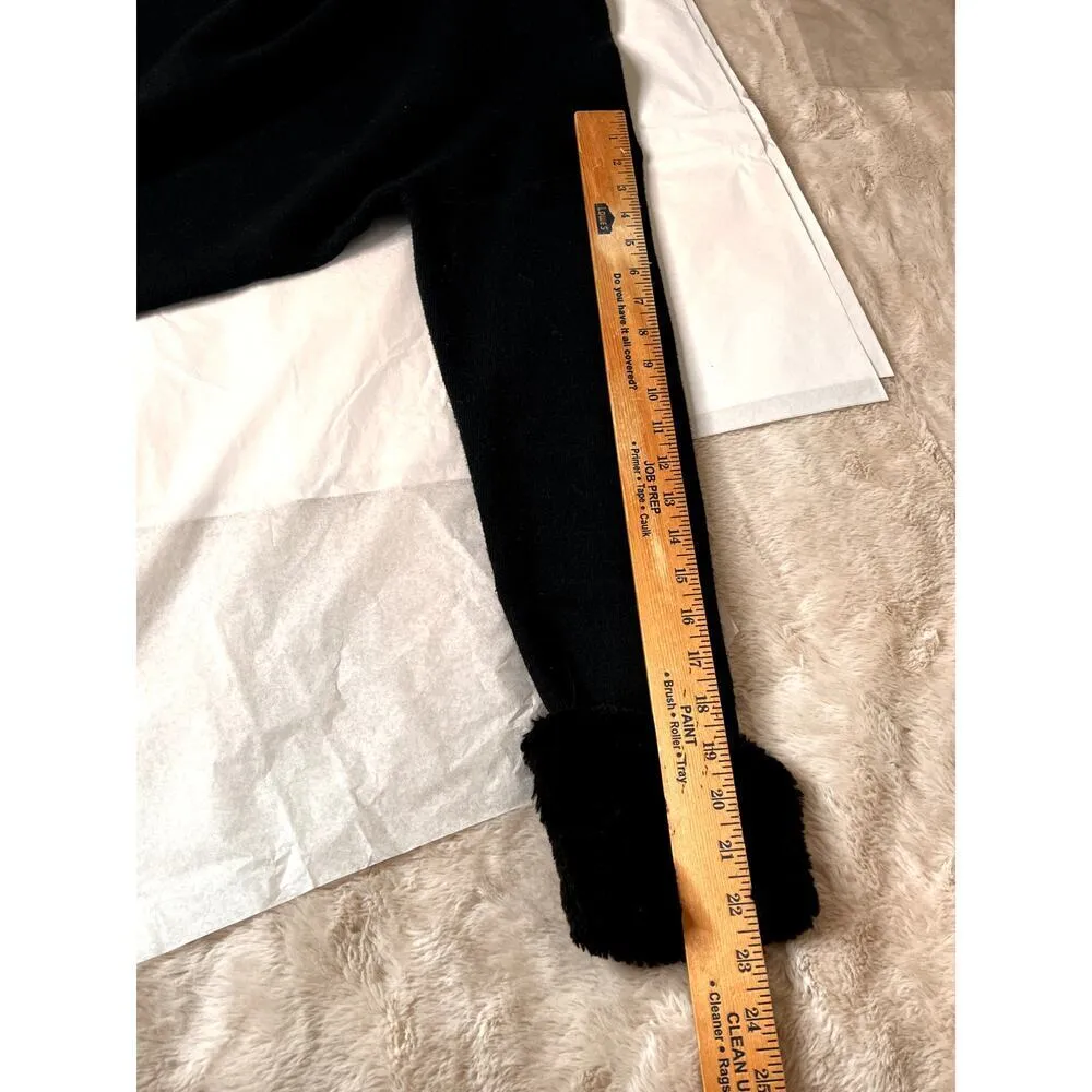 Adrienne Vittadini womens size large sweater black faux fur cuffs retro glam - Image 5