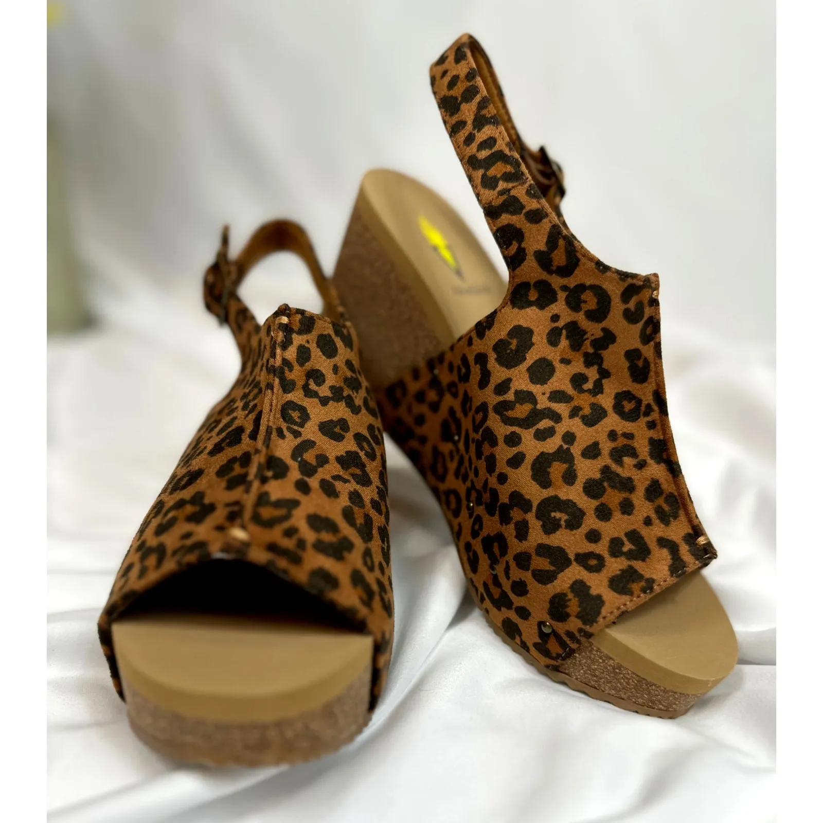 Volatile Division Microsuede Wedge Cork Covered Sandals Leopard 9 Brown - Image 9