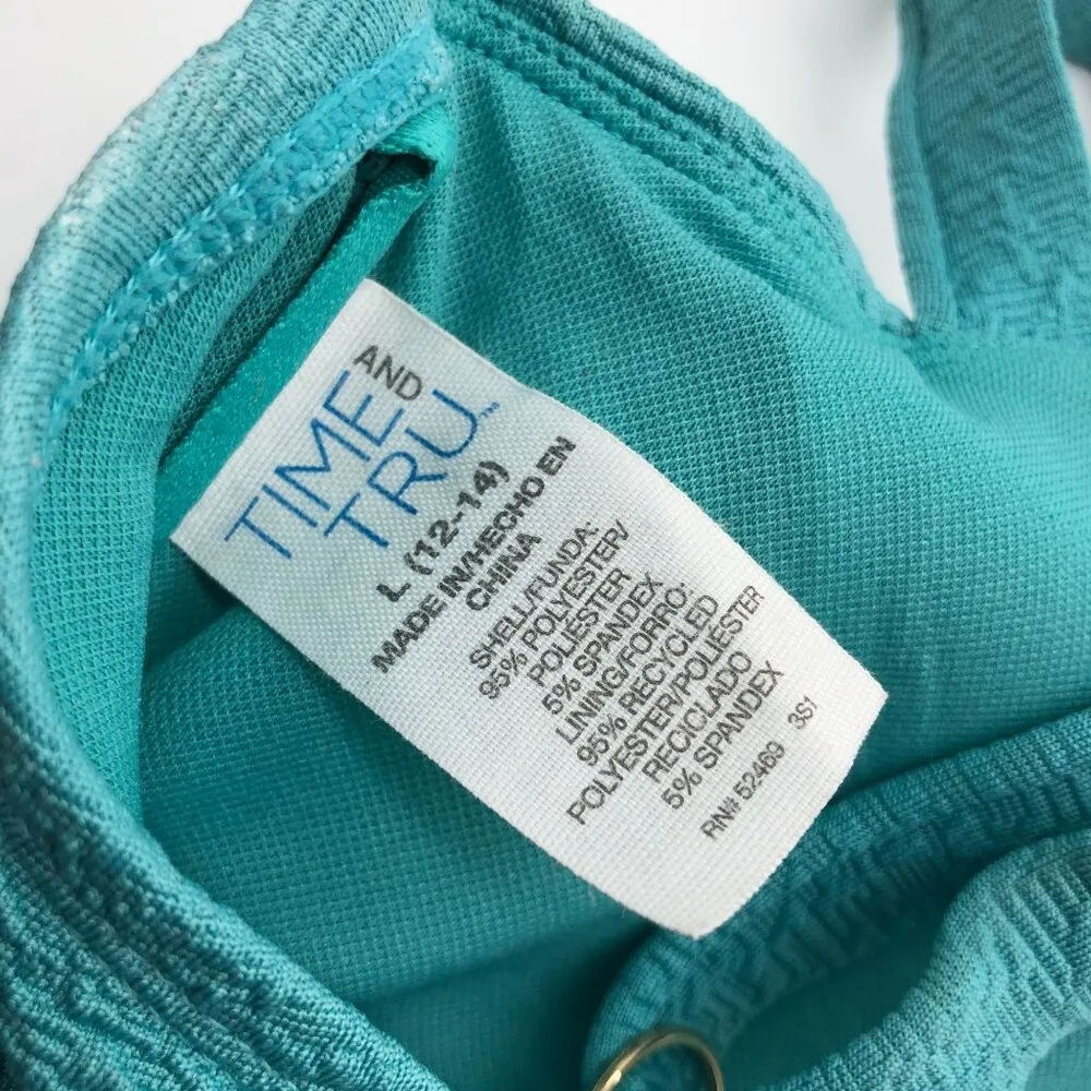 Time and Tru Bikini Top Popcorn Texture Removable Cups Aqua Blue L - Image 3
