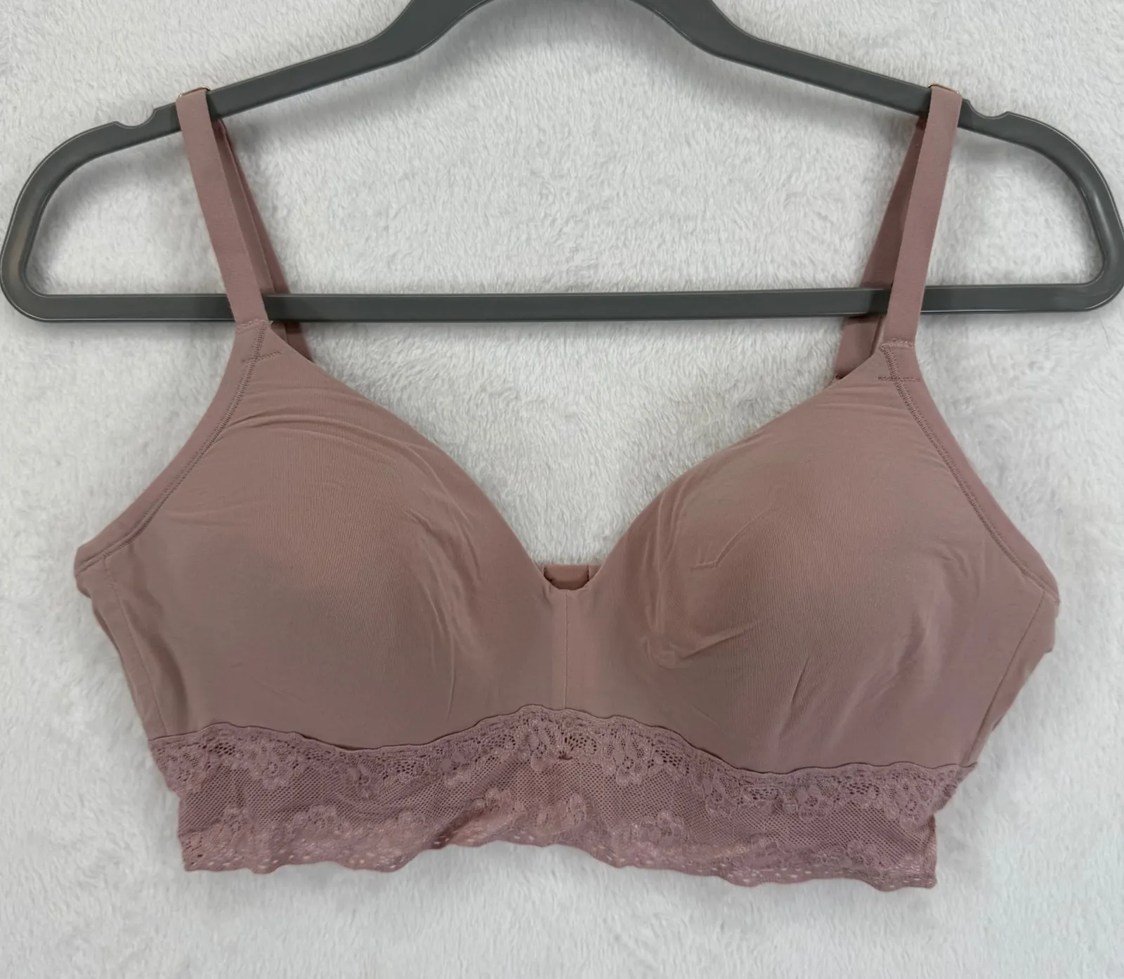 Natori Womens Bra Size 34D Wireless Lace Trim Light Mauve Comfortable - Image 1