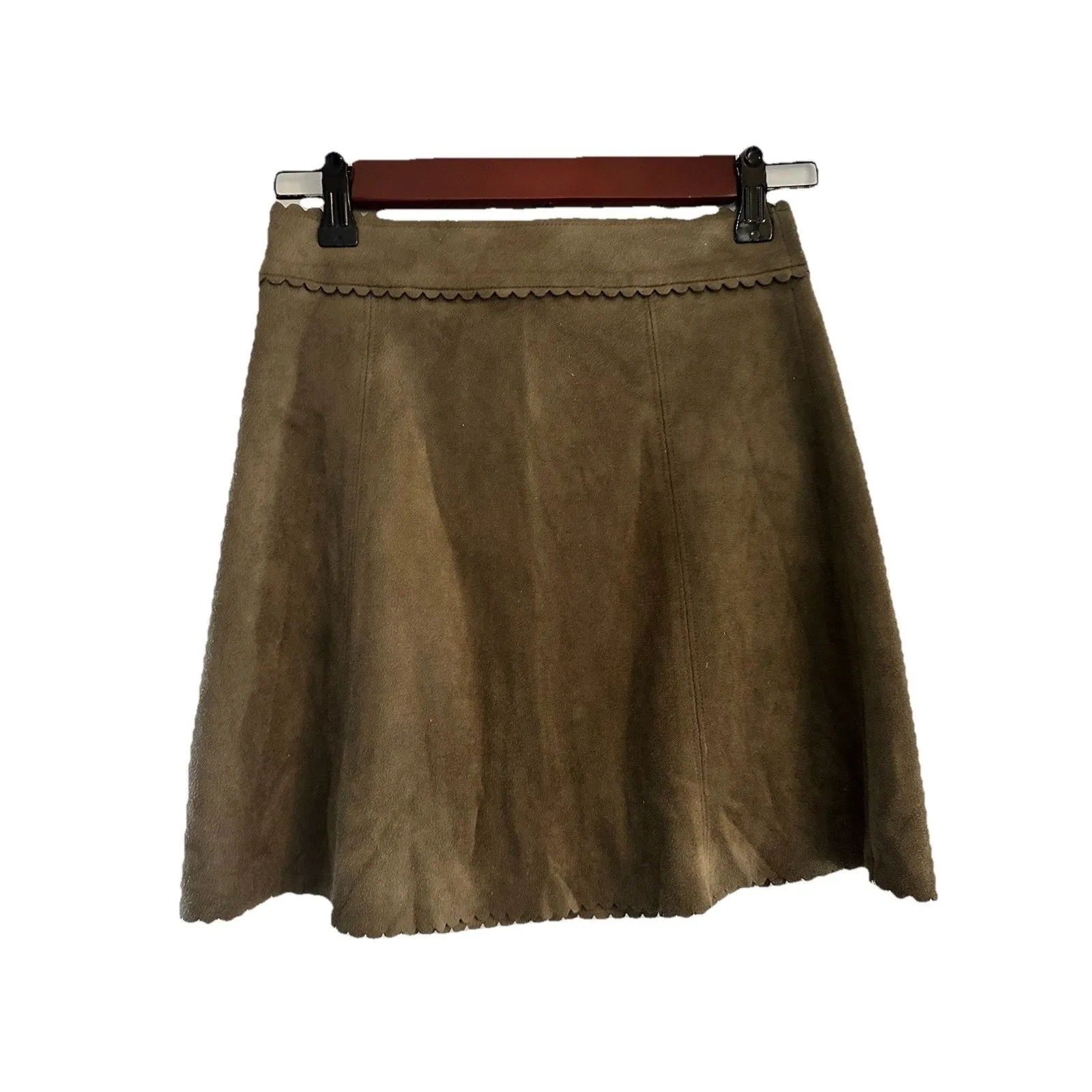 Soprano Faux Suede Scalloped Hem Brown Boho Western Mini Skirt Sz S - Image 3