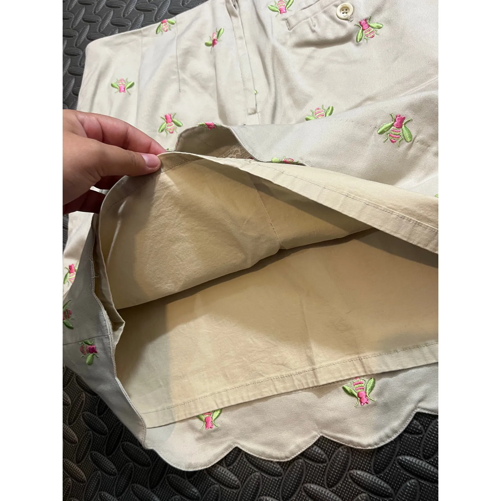 Vintage Lilly Pulitzer‎ Khaki Skirt Green Pink Bee Embroidery Womens Size 4 - Image 11
