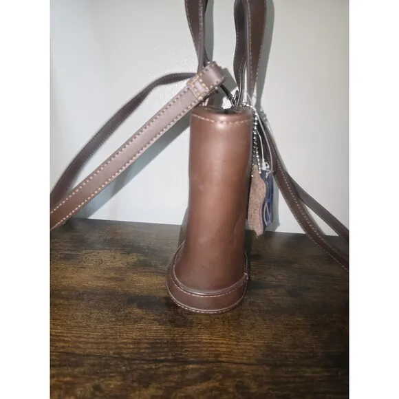 Vintage NWT Hillard & Hanson Cognac Leather Bucket Crossbody‎ Bag - Image 5