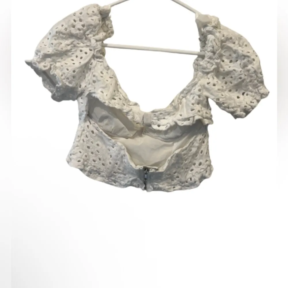 For Love & Lemons  Becca Eyelet Puff Sleeve Crop Top Medium - Image 5