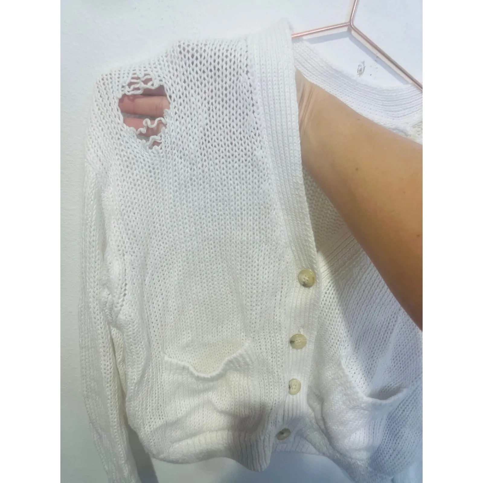 POLO RALPH LAUREN White Linen Blend Long Sleeve Knit Button Front Cardigan M Size M - Image 8