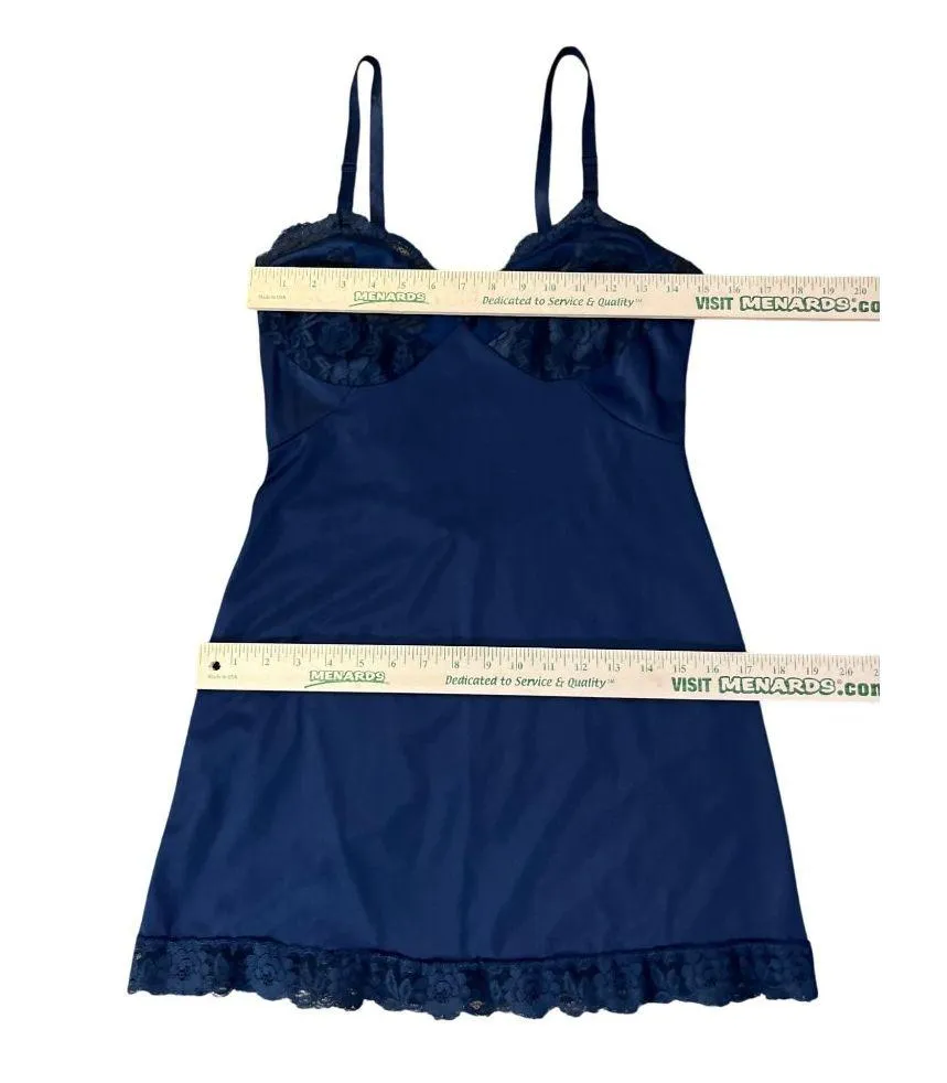 Vintage Gossard Artemis Full Slip Womens 34 Blue Lace Nylon Mini USA Used - Image 10