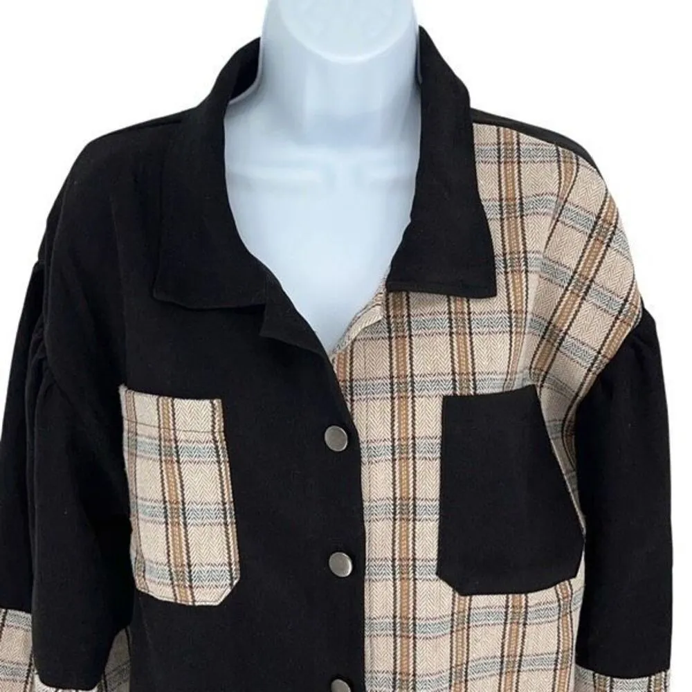 SHEIN Tartan Panel Corduroy‎ Crop Shacket Size Medium - Image 3