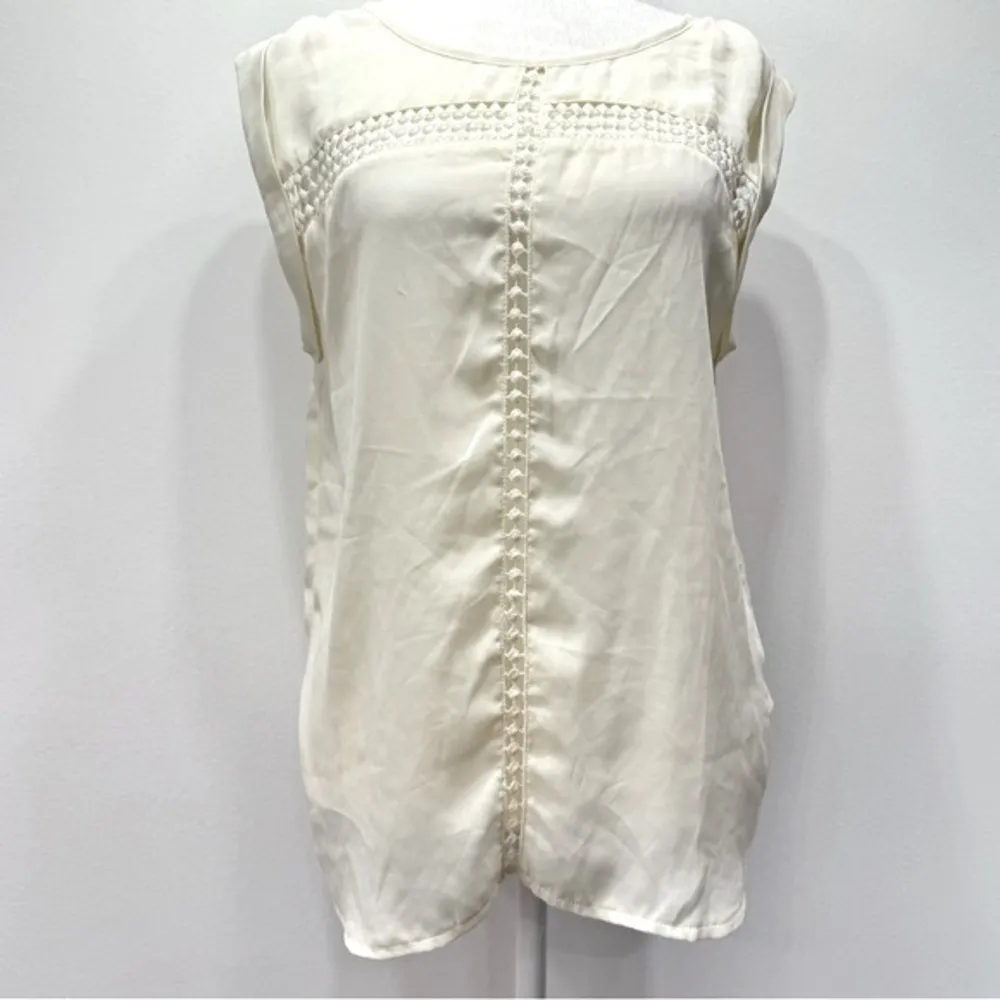 Silk Blend Sleeveless Backless Cream Blouse with Lace Cutouts by Ya Los Angeles - Image 4