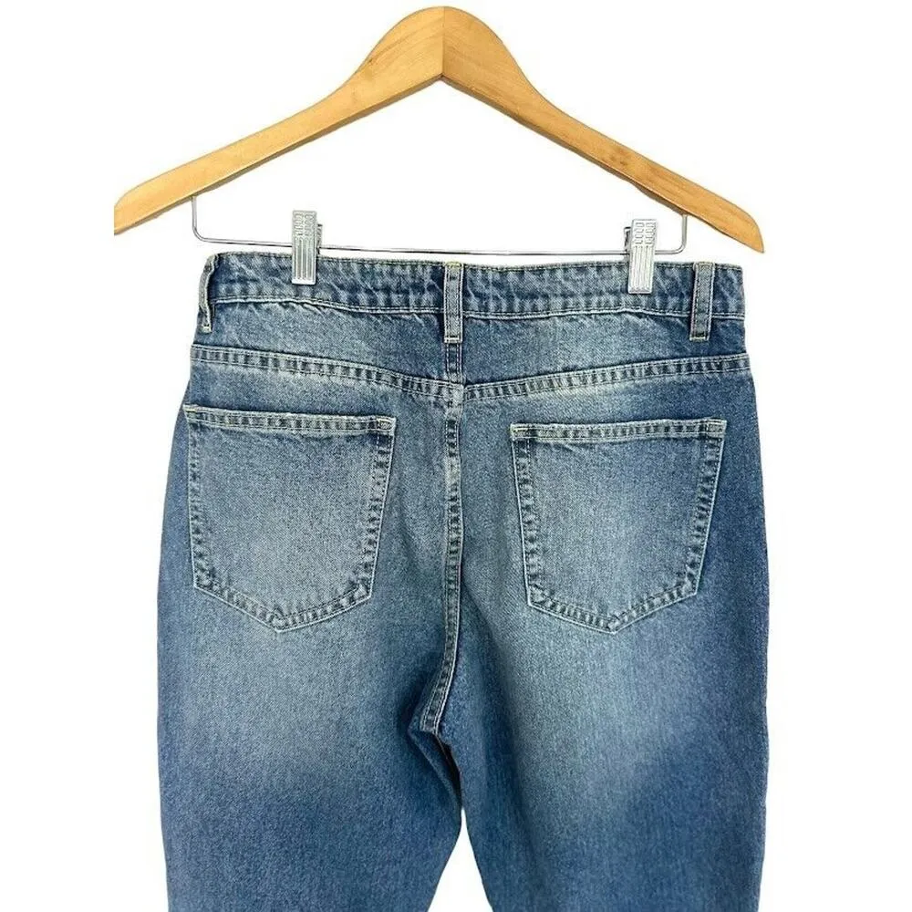 Zara Womens High Rise Denim Jeans Size 10 Blue Medium Wash Straight Leg Distress - Image 2