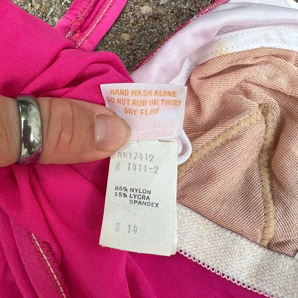 Vintage Sea Fashions of California hot pink ruched one piece swimsuit NWT Size L - Image 7