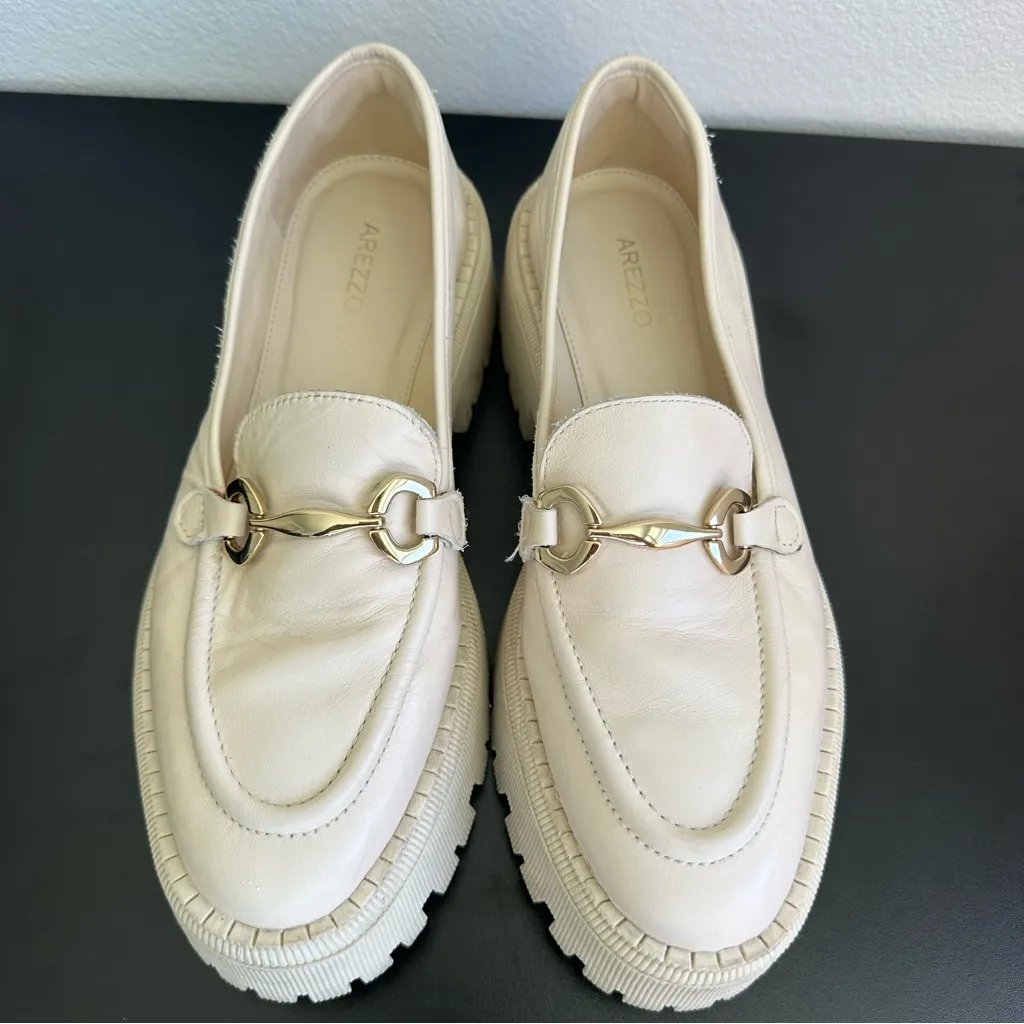 Arezzo Platform Off White Cream Loafers Size 8 - Image 4