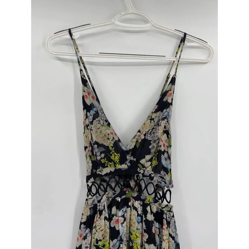 Marissa Webb Deanna Black Floral Print Silk Sleeveless V - Image 4