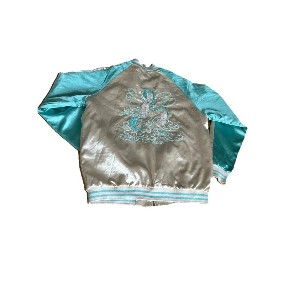 Studio Ghibli Spirited Away Haku Dragon Bomber Jacket Sz M Embroidered Satin Blue Size M - Image 11