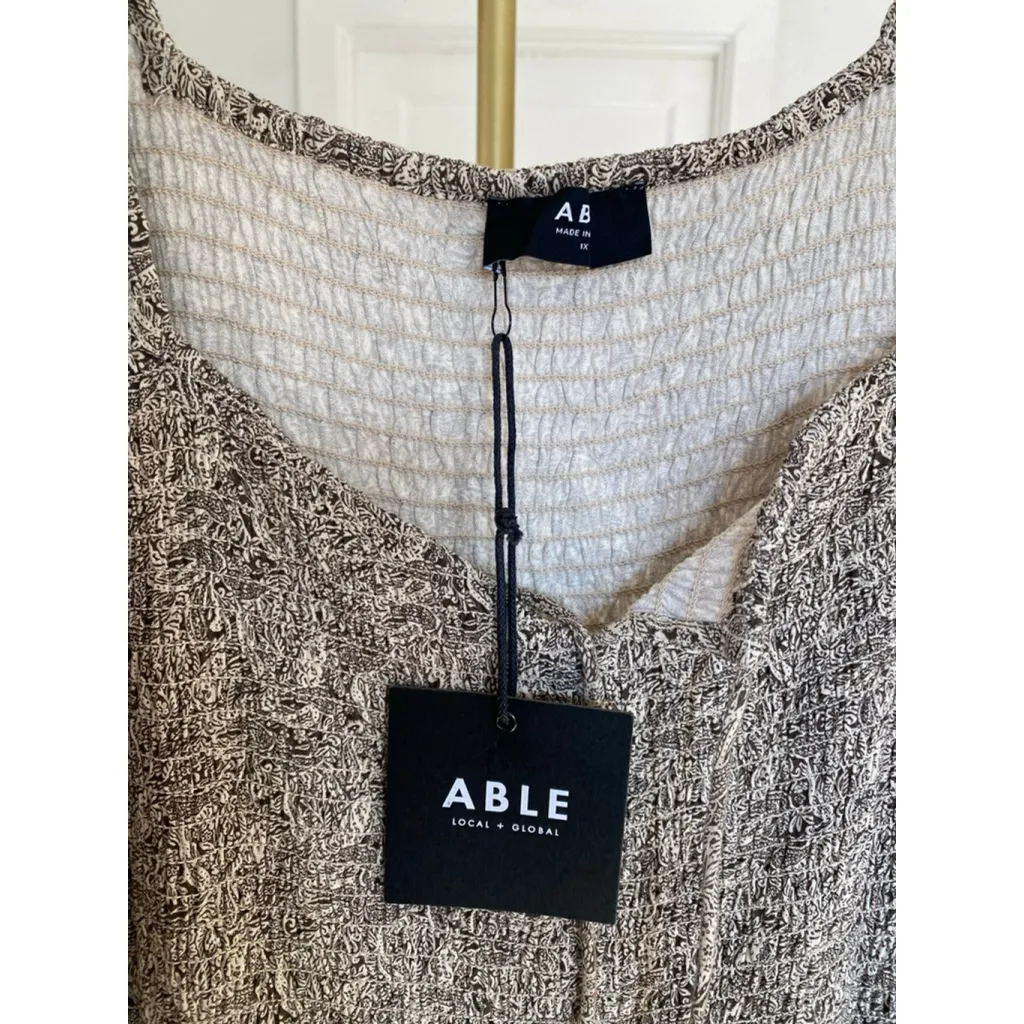 Able Paisley Smocked Maxi Dress 1X Brown Romantic Quiet Luxury Old Money NWTs - Image 8