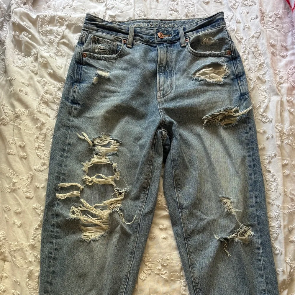 Size 00 Short Ripped Jeans Rip on upper back leg - Image 2