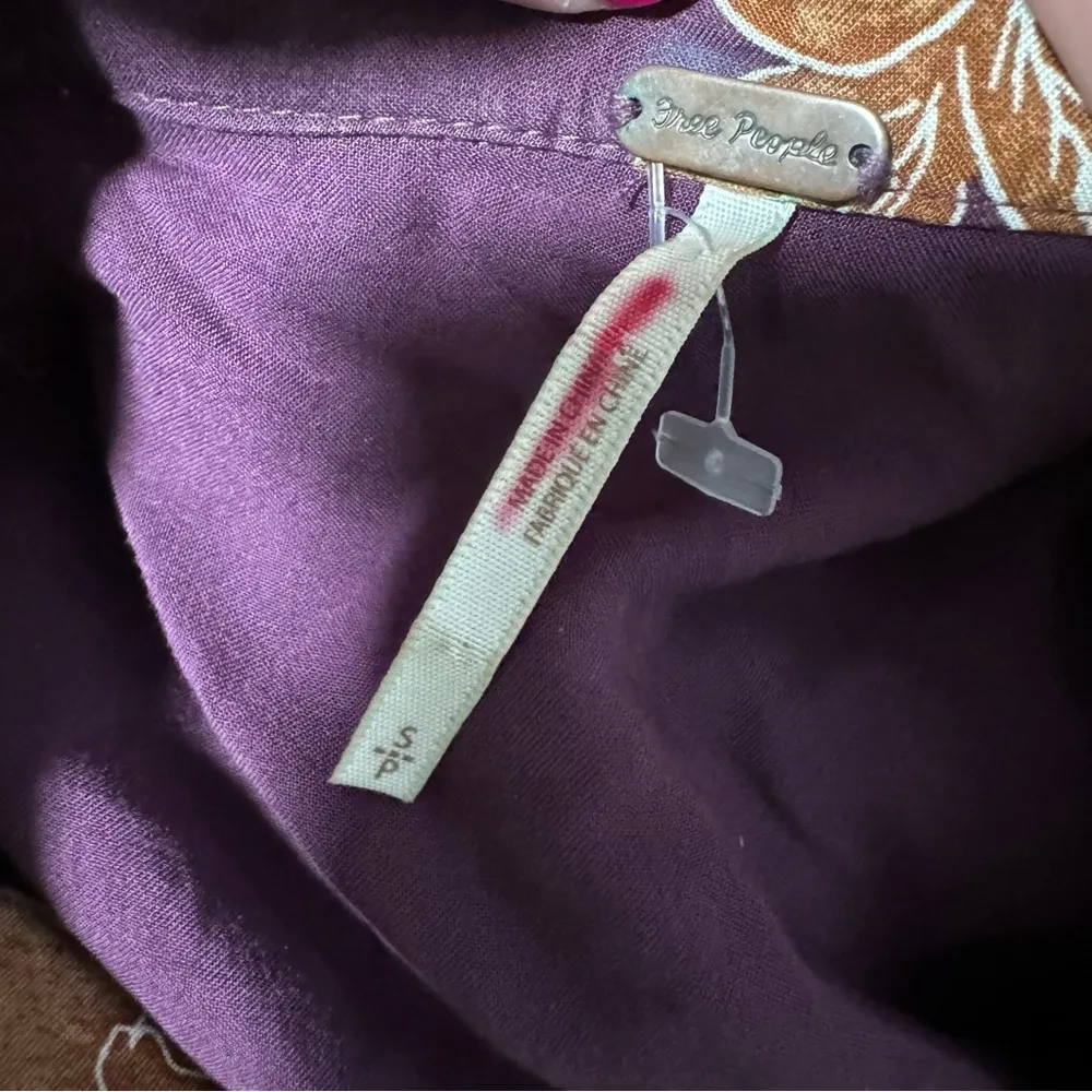 Free People Shake It Up Boho Floral Dress Berry Purple Flower Button Down Small - Image 7